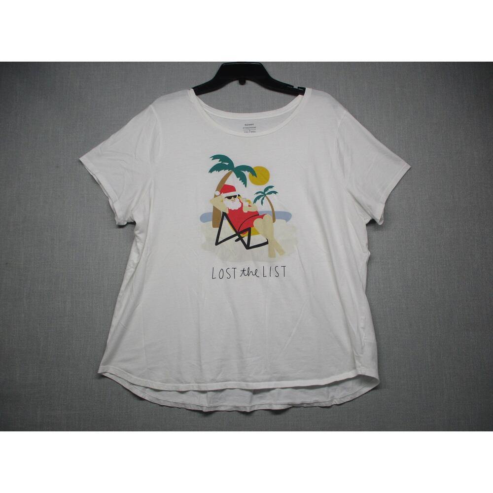 Old Navy Santa Graphic White Relaxed Fit Casual Crewneck T-Shirt Men's Size XXL